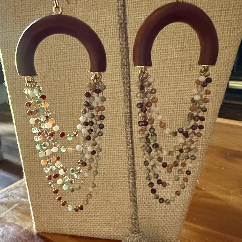 Park Lane Brown Hoop Multi-Strand Beaded Earrings with Mixed Tones